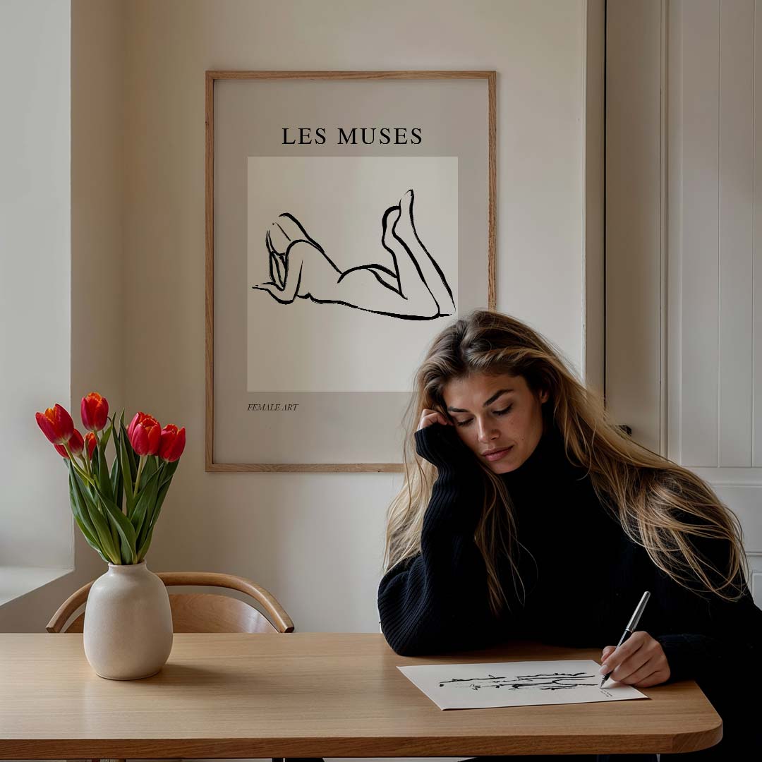 Elegante Lijnkunst Vrouwenportret Poster-WallArtistic