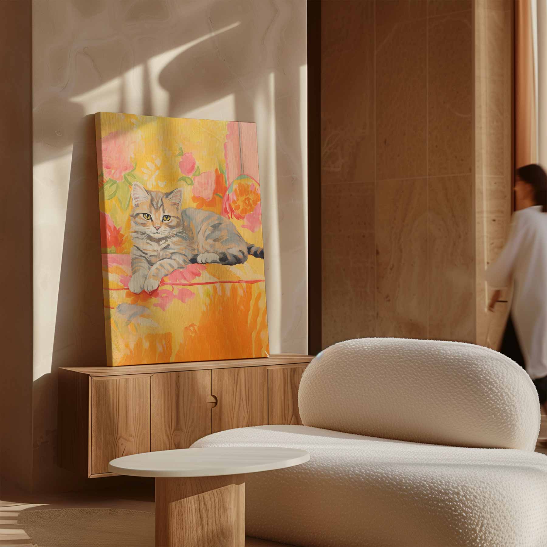 Zomerse Kat in Bloemen Kunstwerk-canvas-dibond-plexiglas-wanddecoratie-WallArtistic