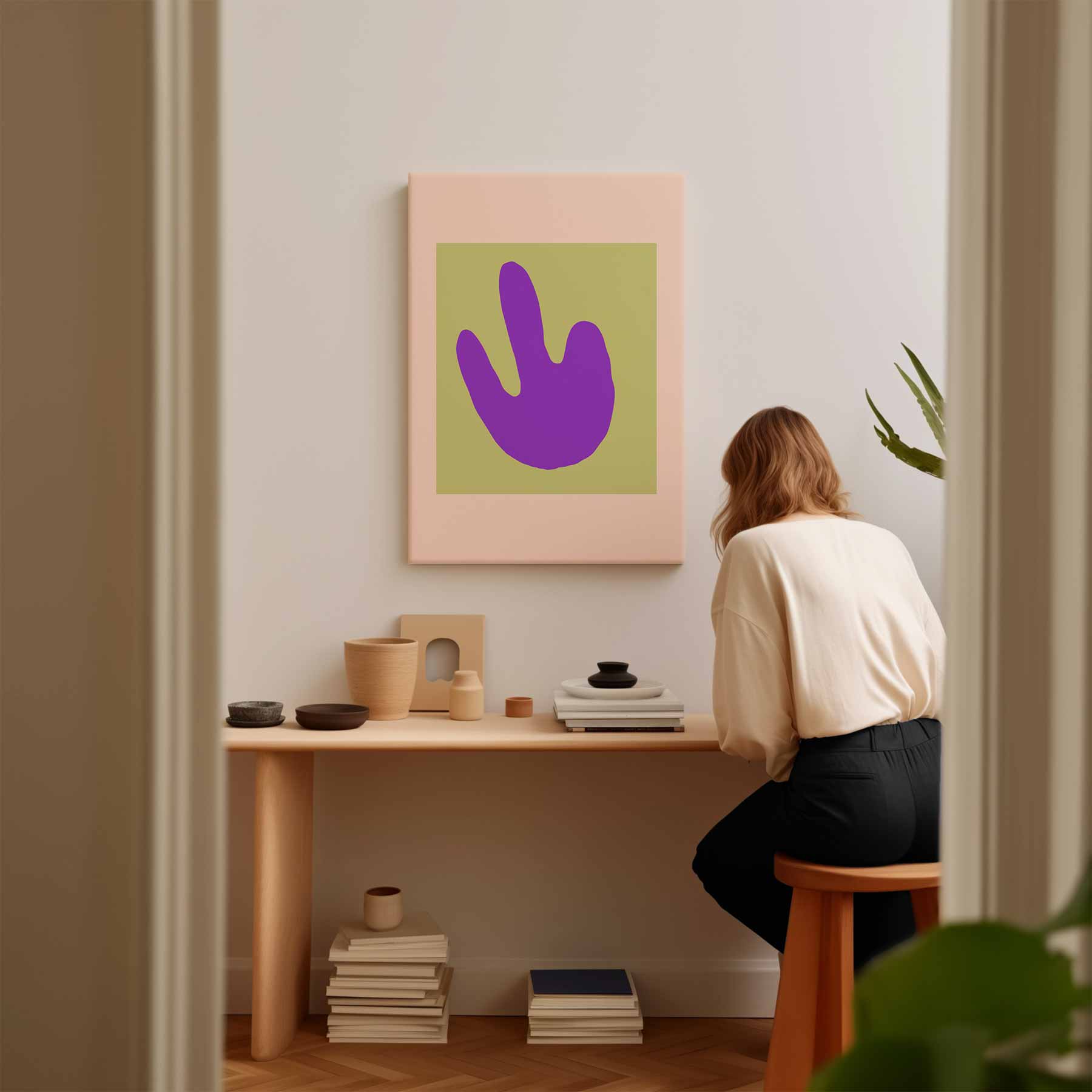 Paarse Abstracte Handafdruk Kunstwerk-canvas-dibond-plexiglas-wanddecoratie-WallArtistic