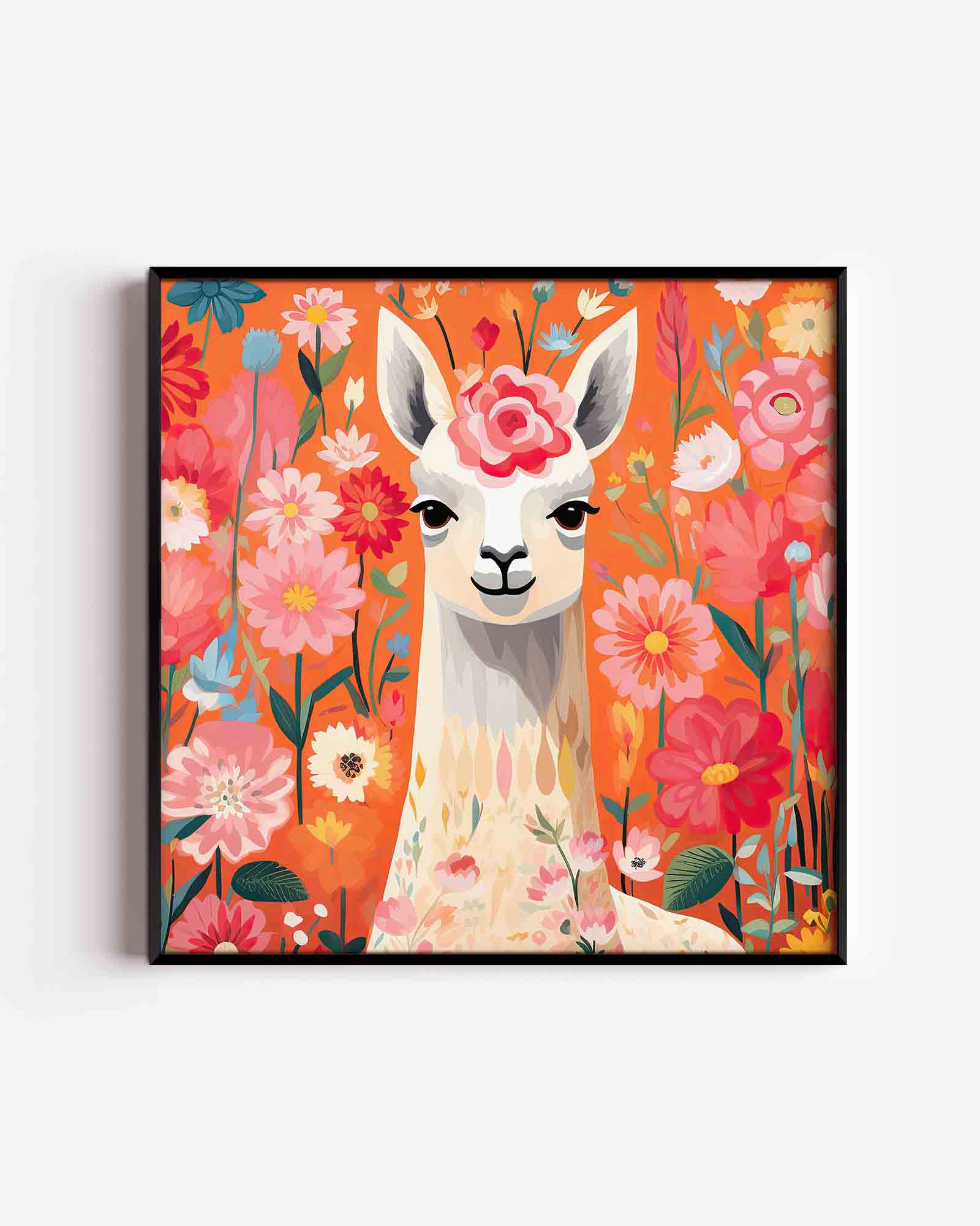 Lama tussen bloemen Poster
