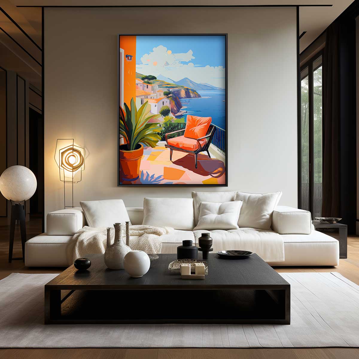 Zonovergoten Terras aan Zee Kunstwerk-canvas-dibond-plexiglas-wanddecoratie-WallArtistic