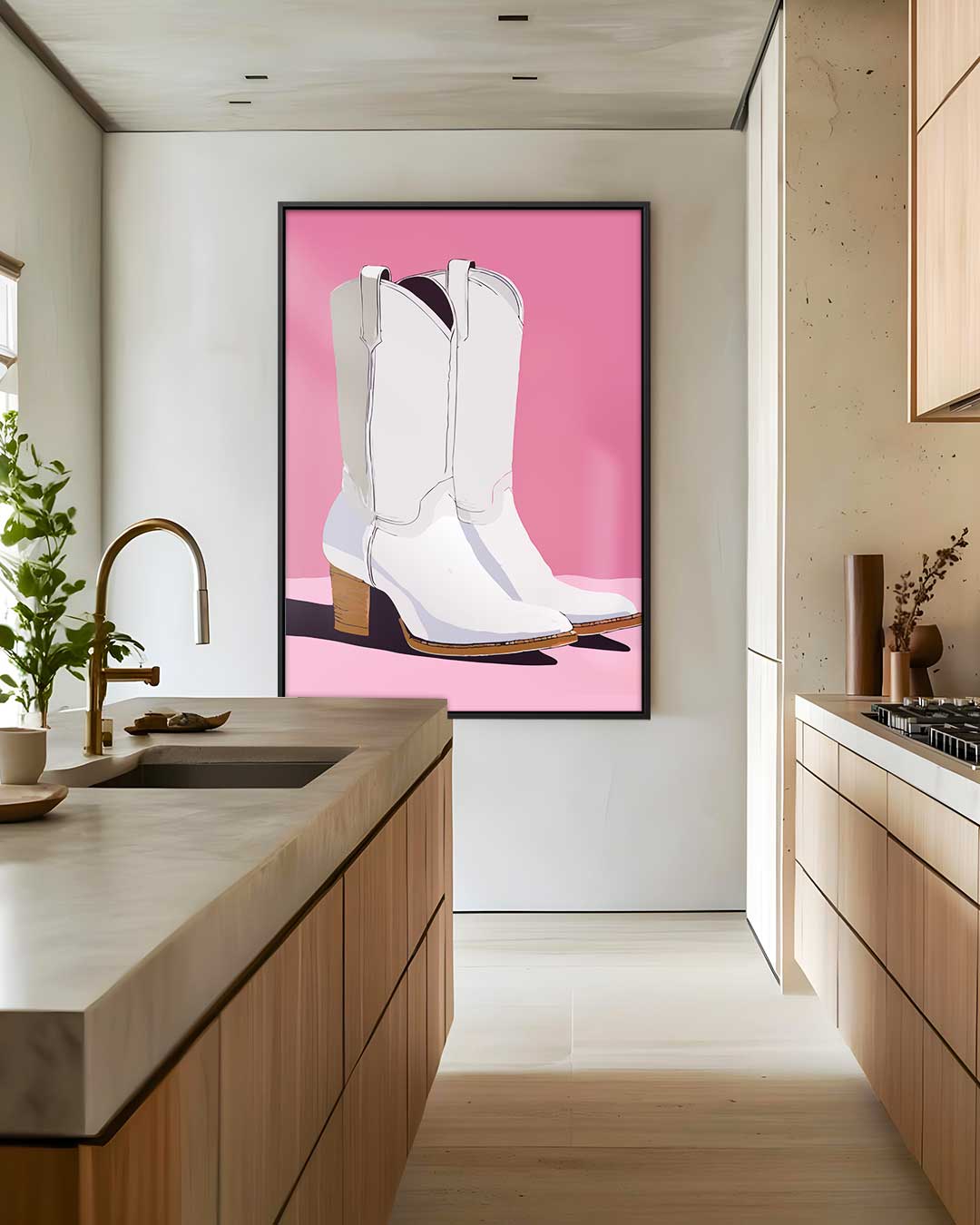 Cowboylaarzen op Roze Kunstwerk-canvas-dibond-plexiglas-wanddecoratie-WallArtistic