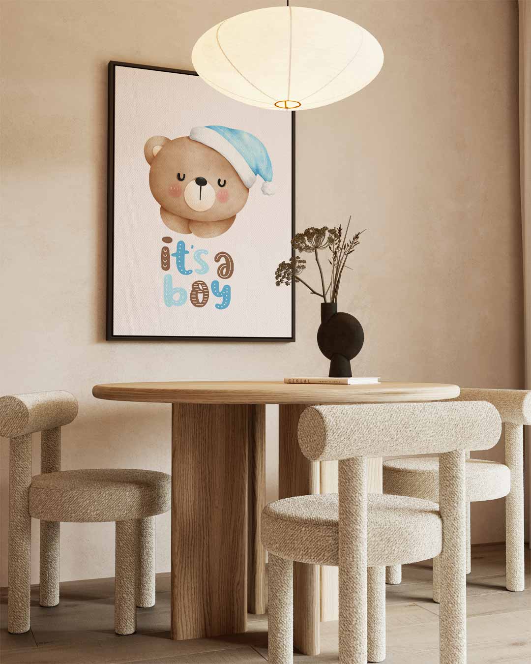 Schattige Beer Met Blauwe Muts Kunstwerk-canvas-dibond-plexiglas-wanddecoratie-WallArtistic