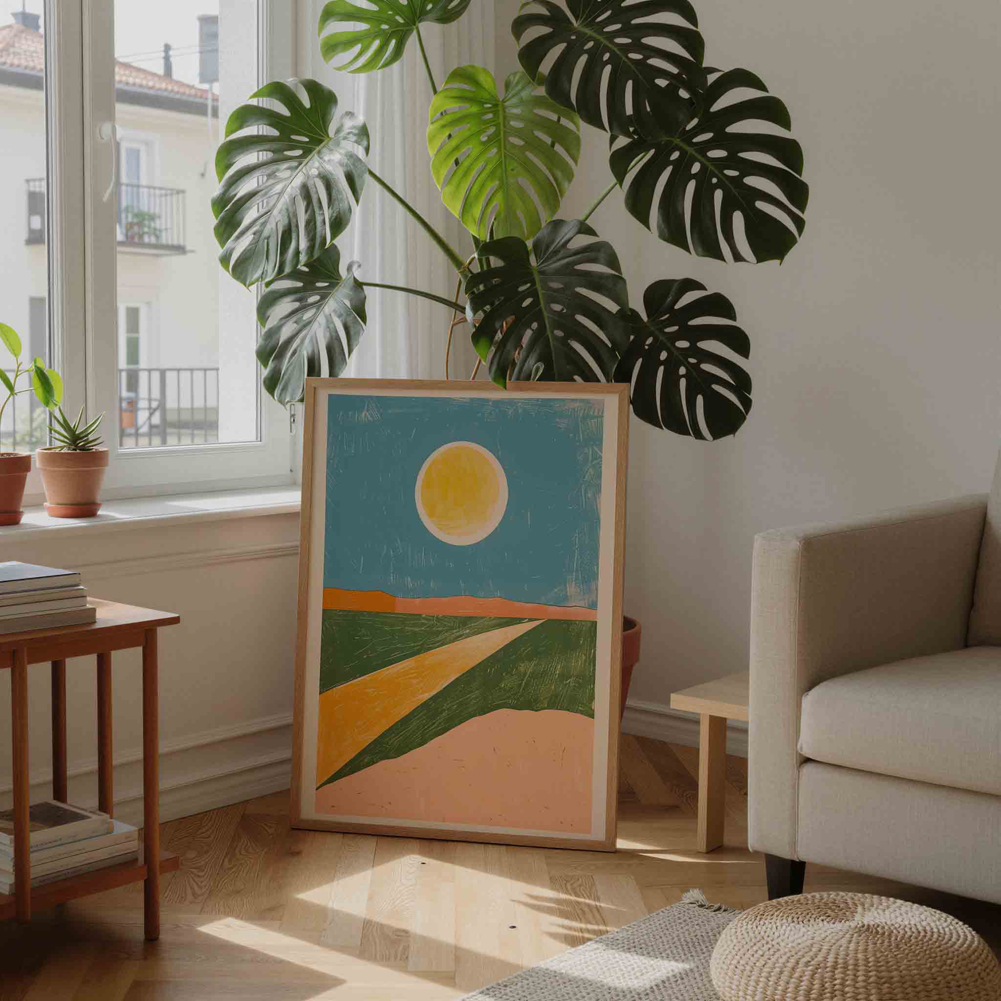 Zon en landschap Poster