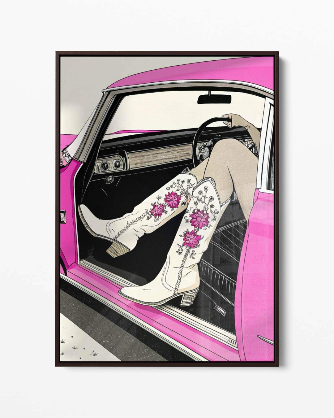 Retro Chic Met Roze Randen Kunstwerk-canvas-dibond-plexiglas-wanddecoratie-WallArtistic