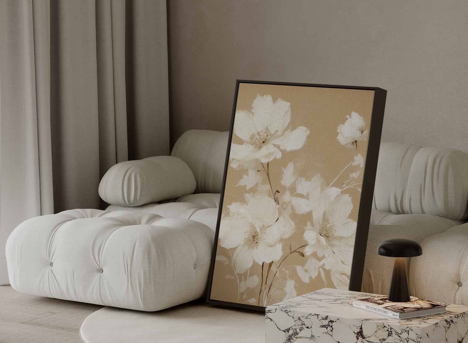 Zachte Bloemsymfonie in Neutrale Kleuren Kunstwerk-canvas-dibond-plexiglas-wanddecoratie-WallArtistic