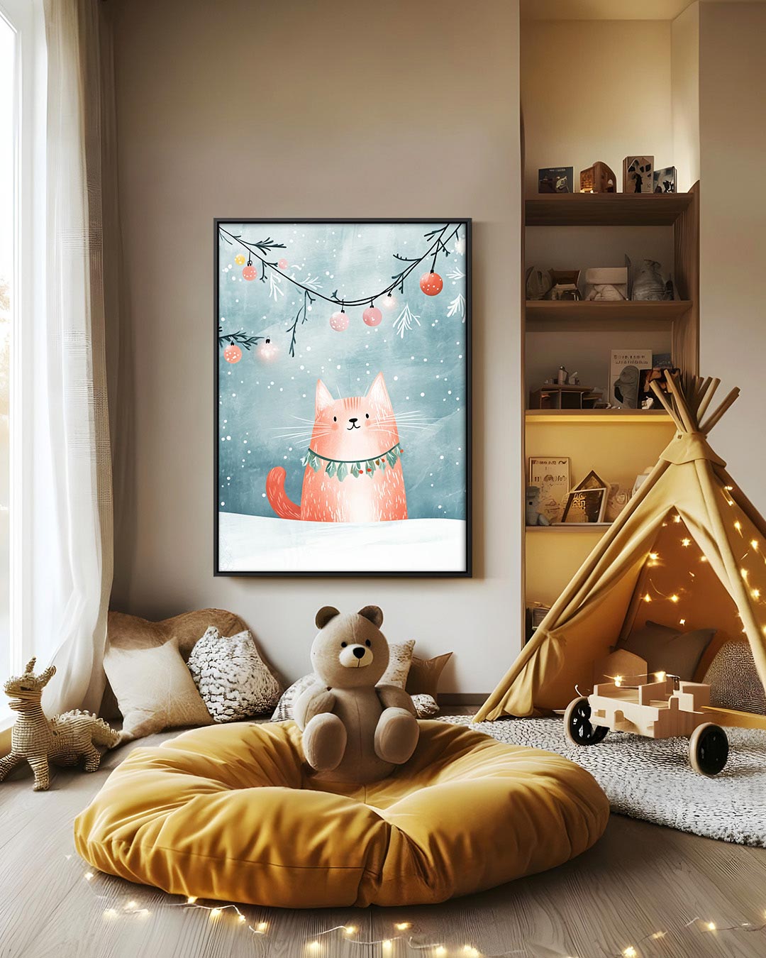 Speelse winterkat Kunstwerk