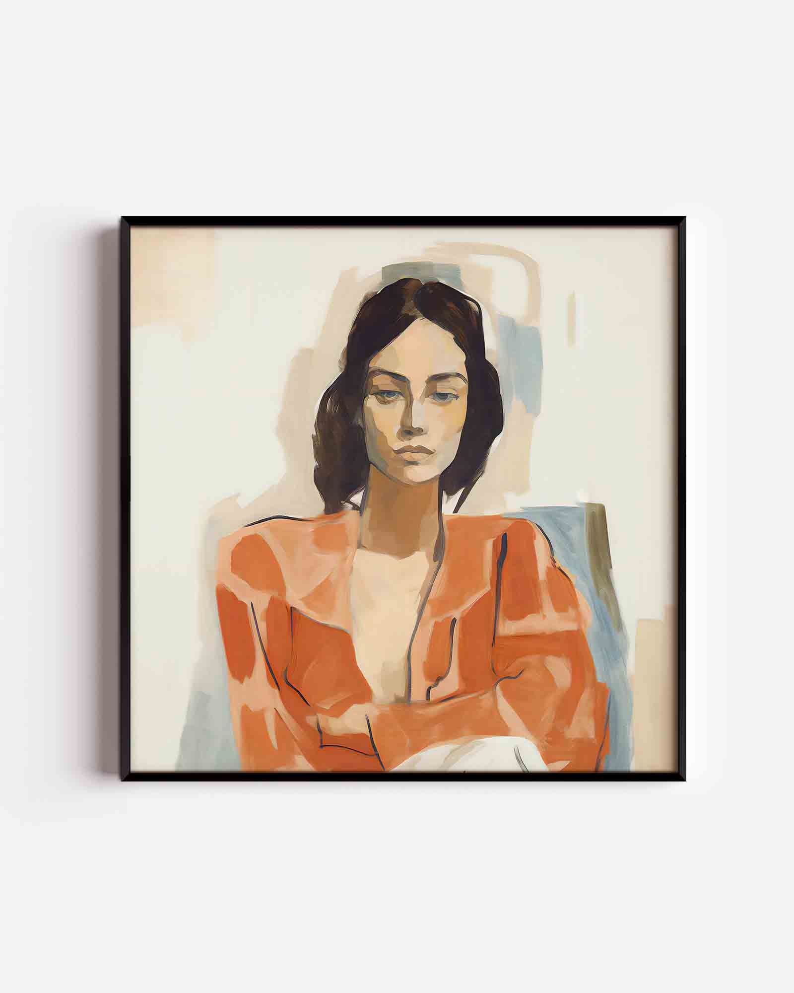 Vrouw in oranje kleding Poster