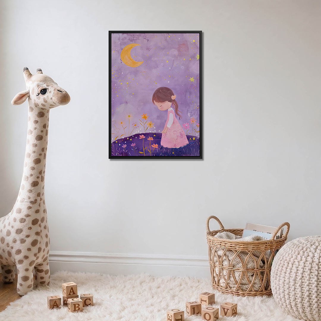 Dromerig meisje en maan Kunstwerk