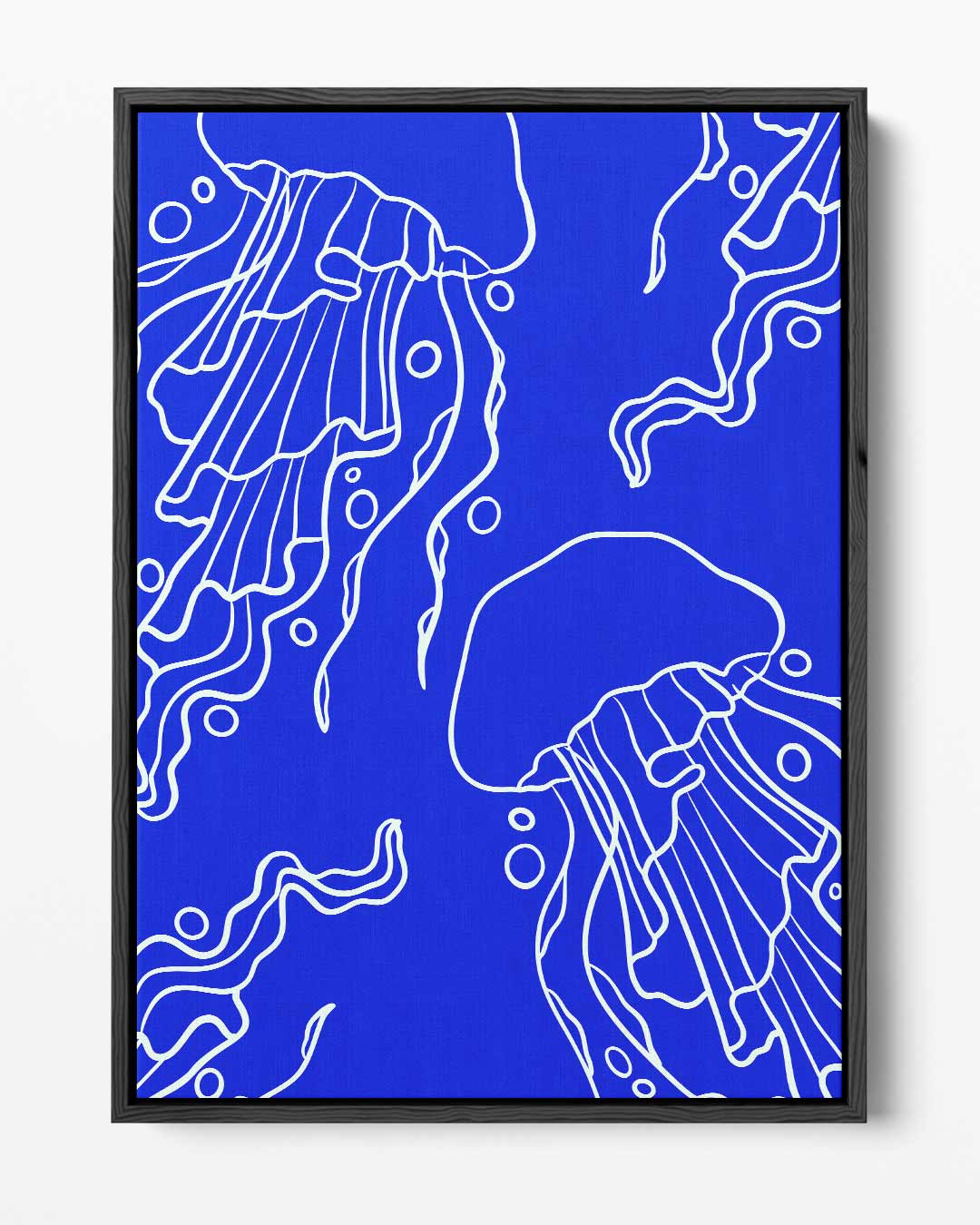 Dromerige Kwallen in Diepblauw Kunstwerk-canvas-dibond-plexiglas-wanddecoratie-WallArtistic