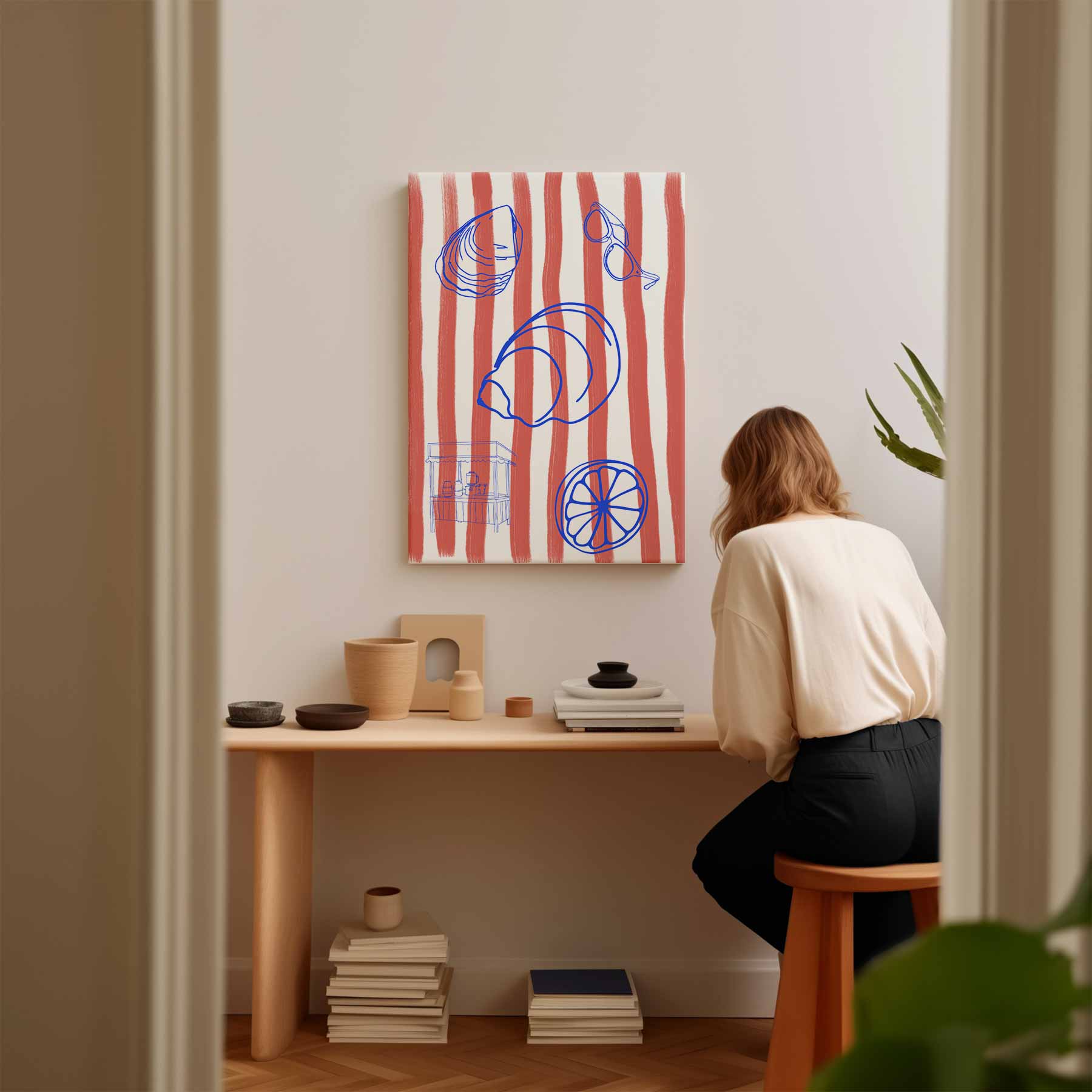 Zomerstrepen en Strandvibes Kunstwerk-canvas-dibond-plexiglas-wanddecoratie-WallArtistic