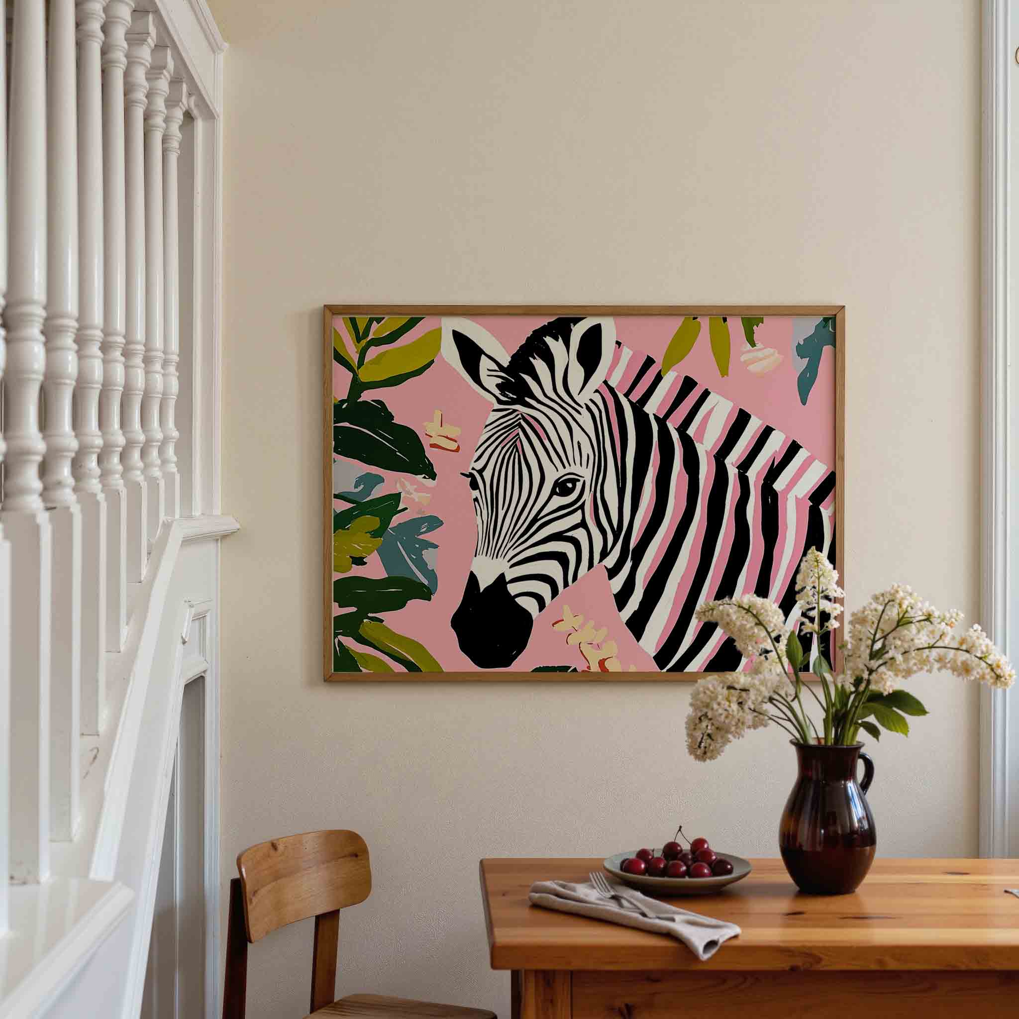 Zebra en bladeren Poster