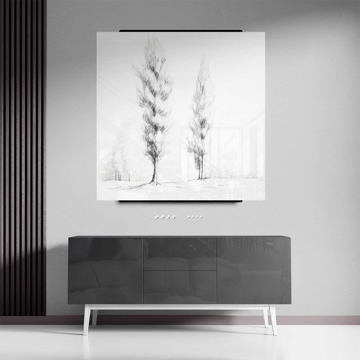 Potloodschets van Statige Bomen Kunstwerk-canvas-dibond-plexiglas-wanddecoratie-WallArtistic