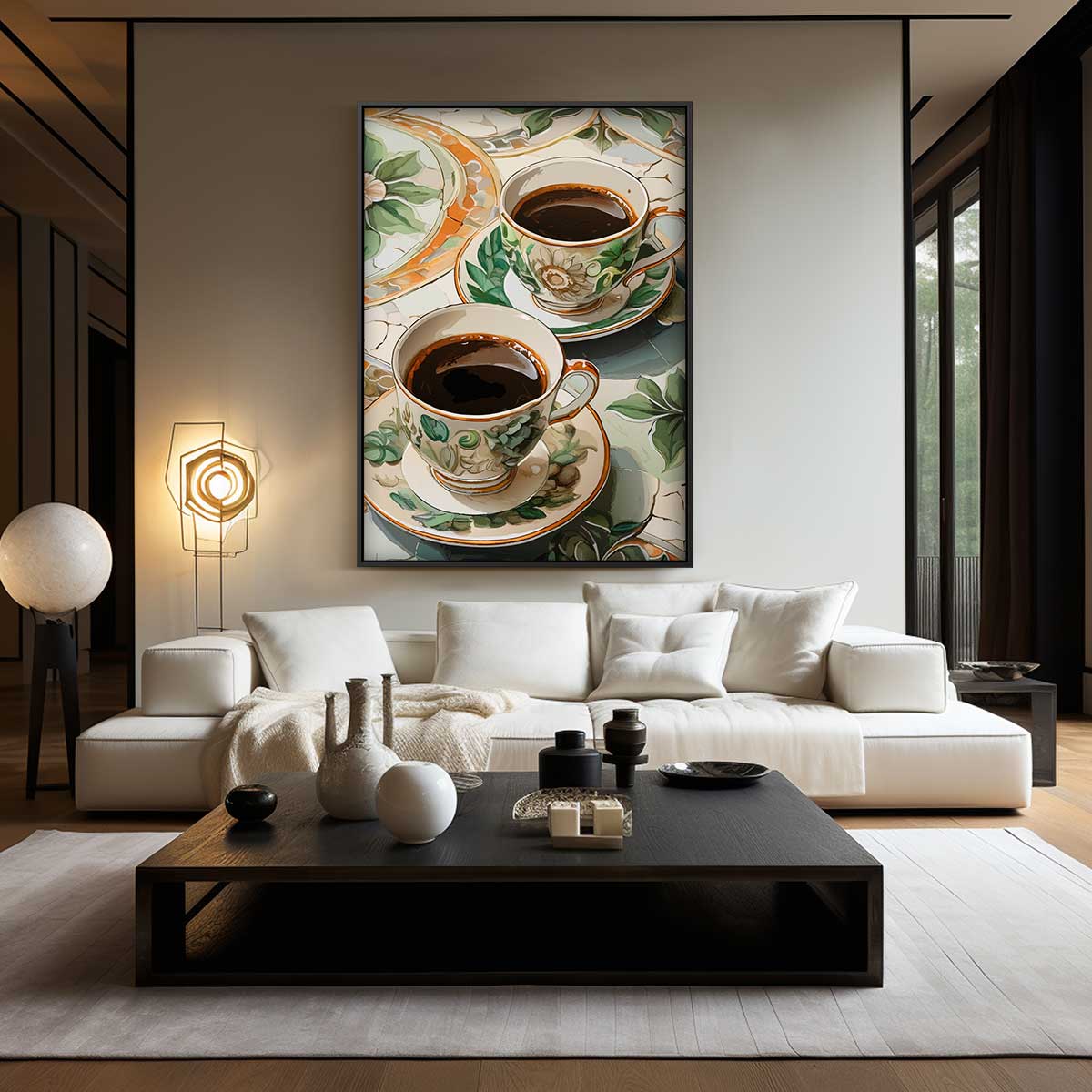 Zomers Koffieservies Schilderij Kunstwerk-canvas-dibond-plexiglas-wanddecoratie-WallArtistic