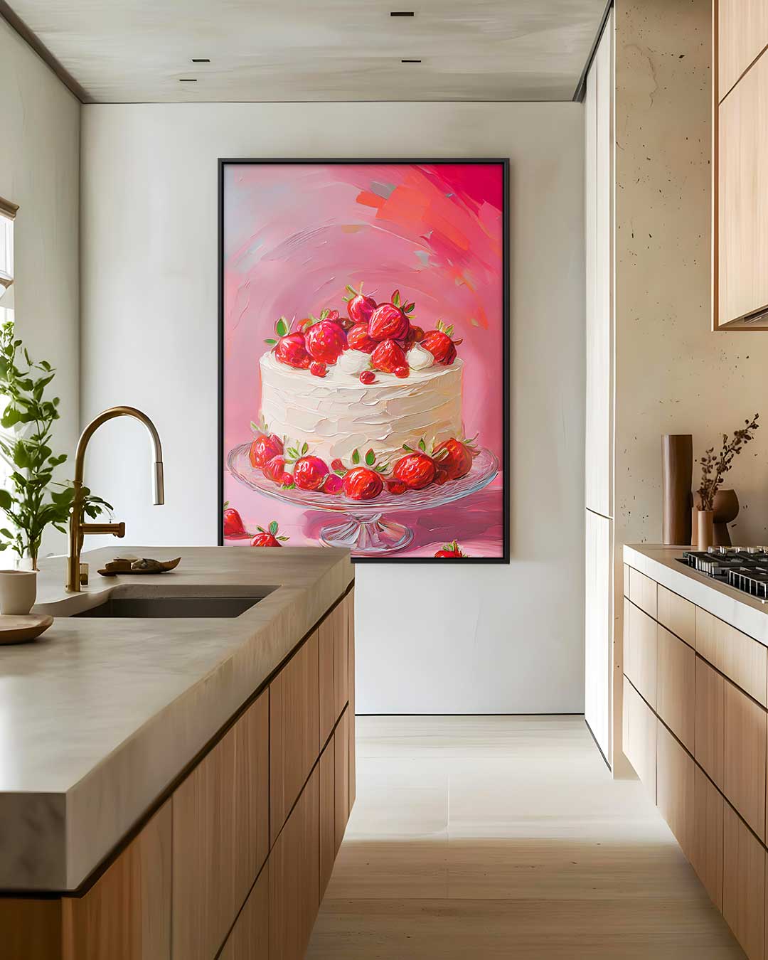 Aardbei Taart Kunstwerk Kunstwerk-canvas-dibond-plexiglas-wanddecoratie-WallArtistic