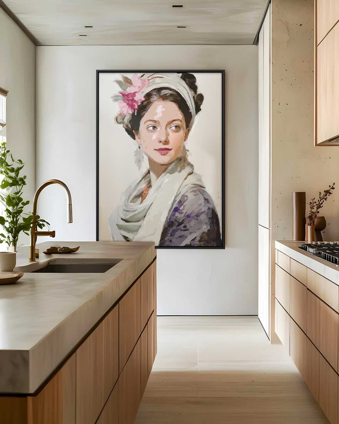 Elegant portret van vrouw met bloem Kunstwerk-canvas-dibond-plexiglas-wanddecoratie-WallArtistic