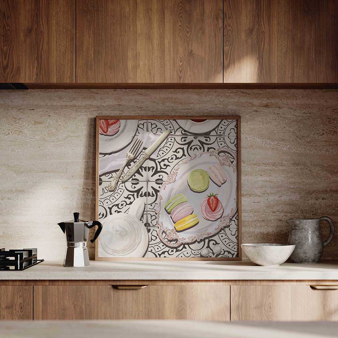 Macarons en aardbei Poster