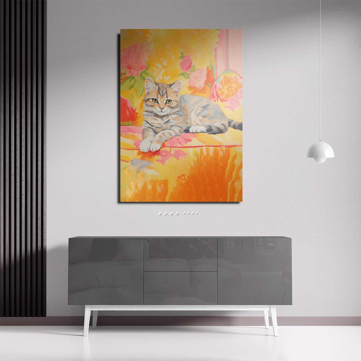 Zomerse Kat in Bloemen Kunstwerk-canvas-dibond-plexiglas-wanddecoratie-WallArtistic