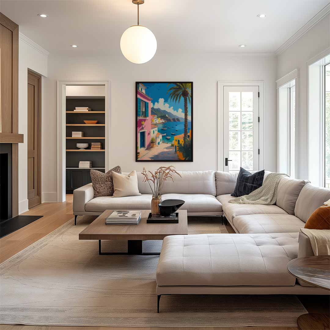 Kleurrijke Italiaanse Kustdroom Kunstwerk-canvas-dibond-plexiglas-wanddecoratie-WallArtistic