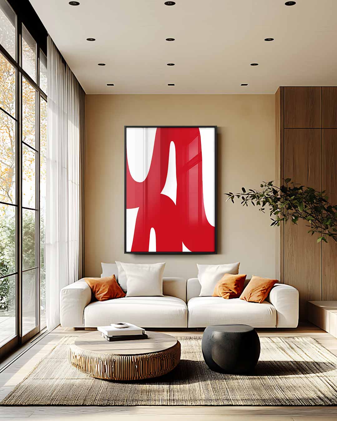 Speelse Rode Golven Kunstwerk-canvas-dibond-plexiglas-wanddecoratie-WallArtistic