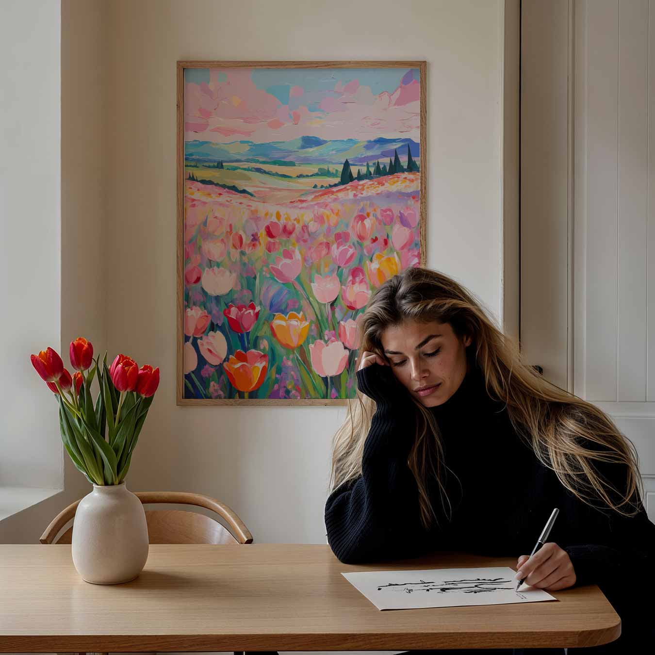 Vrolijke Tulpenweide Poster
