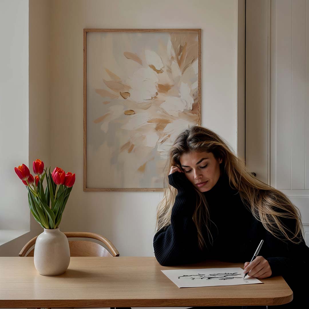 Dromerige Beige Bloemenpracht Poster-WallArtistic
