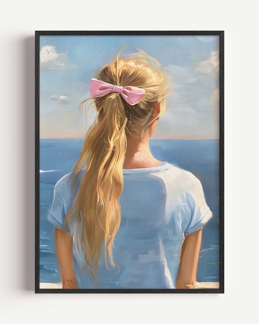 Zeezicht met Roze Strik Poster