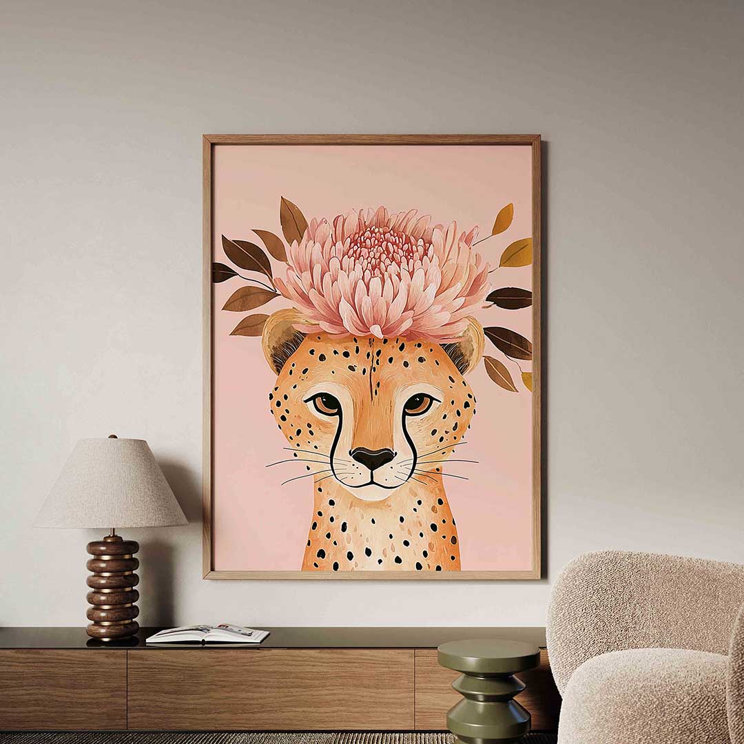 Cheetah met bloemen Poster