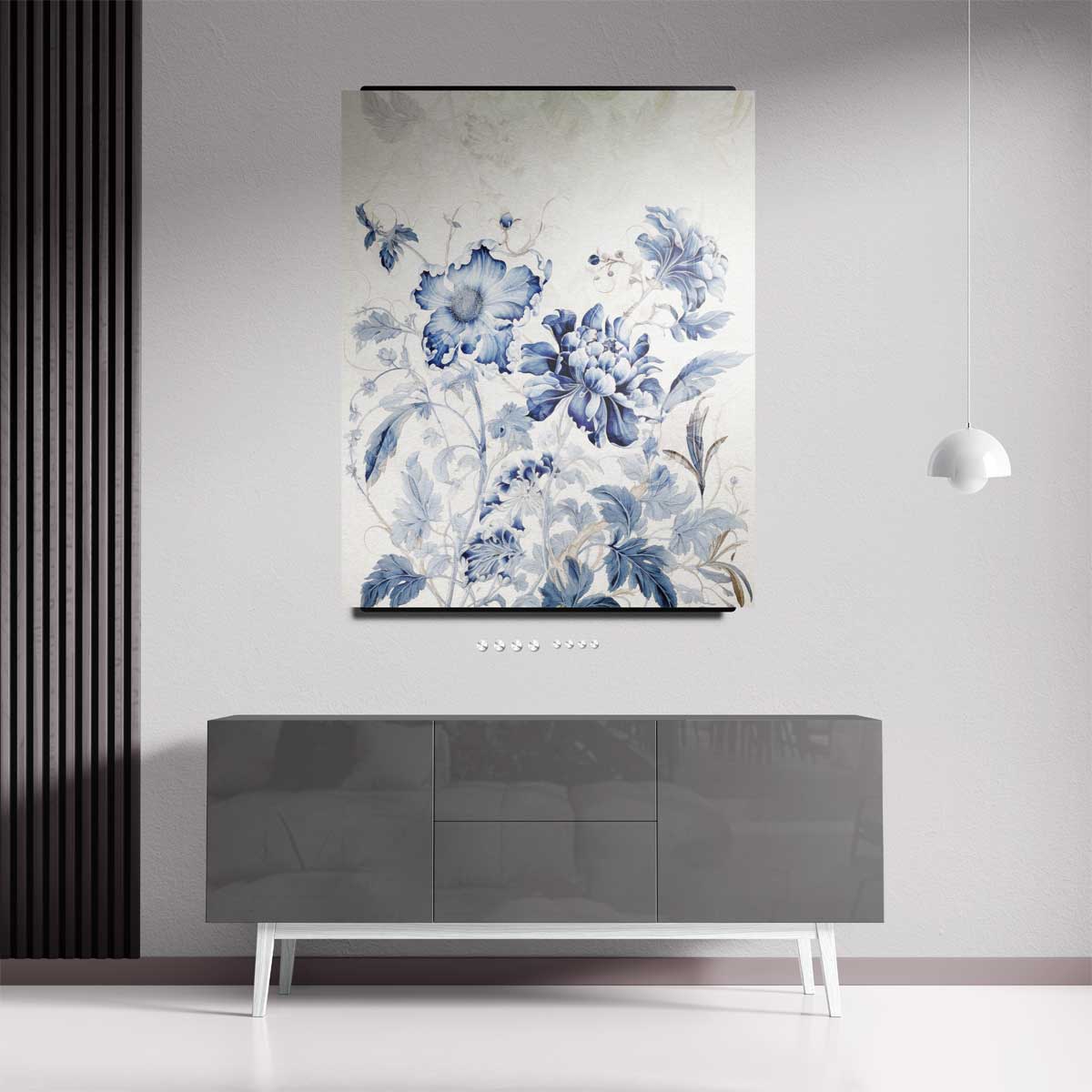 Dromerige Blauw-Witte Bloemen Kunstwerk-canvas-dibond-plexiglas-wanddecoratie-WallArtistic