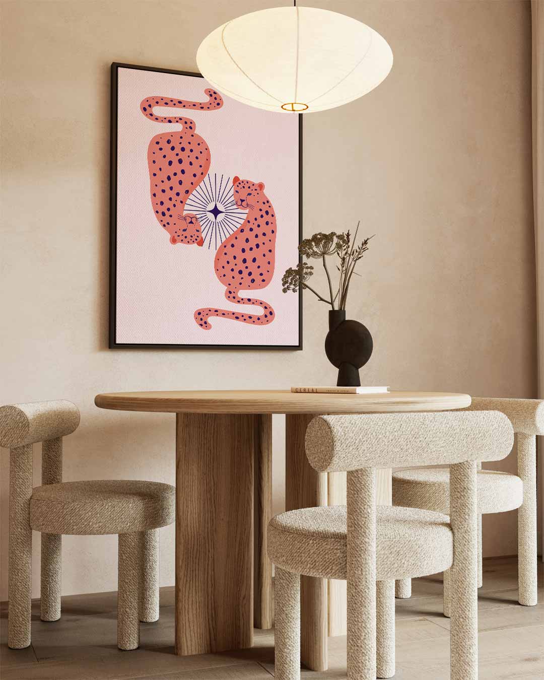 Dromerige Luipaarden op Roze Kunstwerk-canvas-dibond-plexiglas-wanddecoratie-WallArtistic