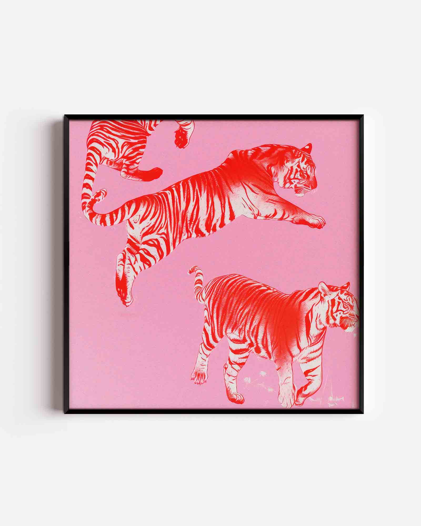 Tijgers op roze achtergrond Poster