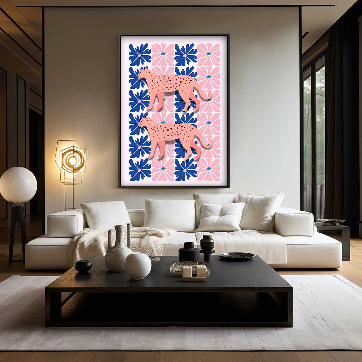 Bloemen en Luipaarden Print Kunstwerk-canvas-dibond-plexiglas-wanddecoratie-WallArtistic