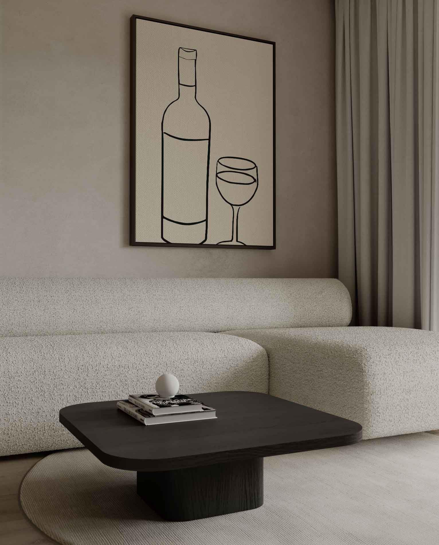 Wijn en Glas Minimalistische Lijntekening Kunstwerk-canvas-dibond-plexiglas-wanddecoratie-WallArtistic