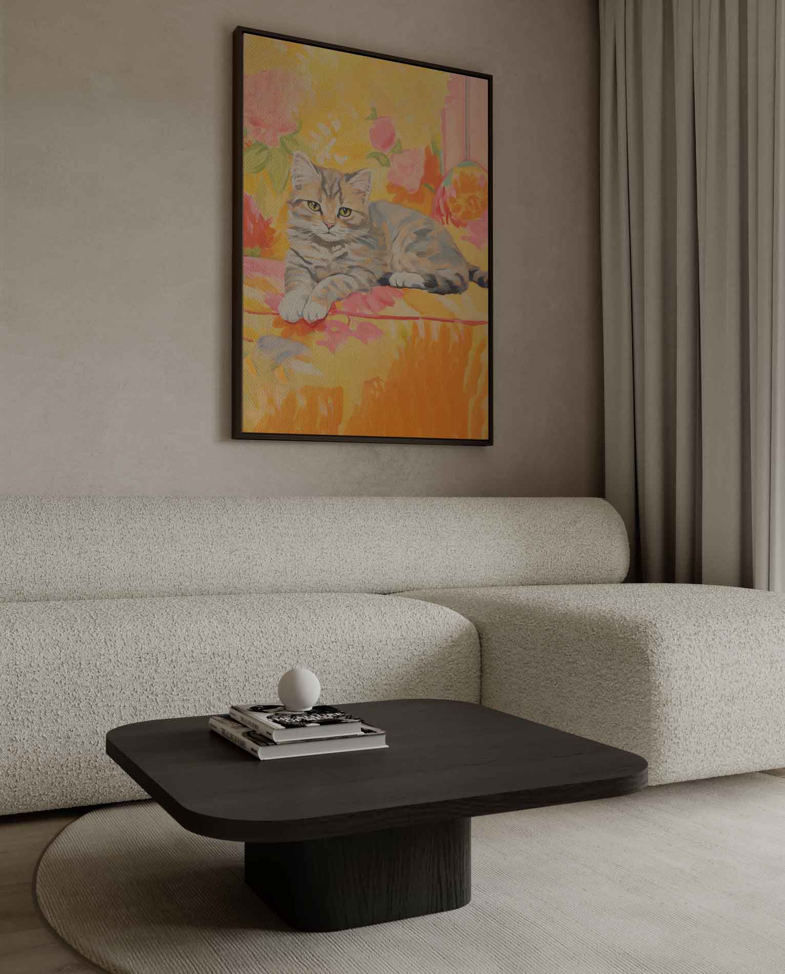 Zomerse Kat in Bloemen Kunstwerk-canvas-dibond-plexiglas-wanddecoratie-WallArtistic