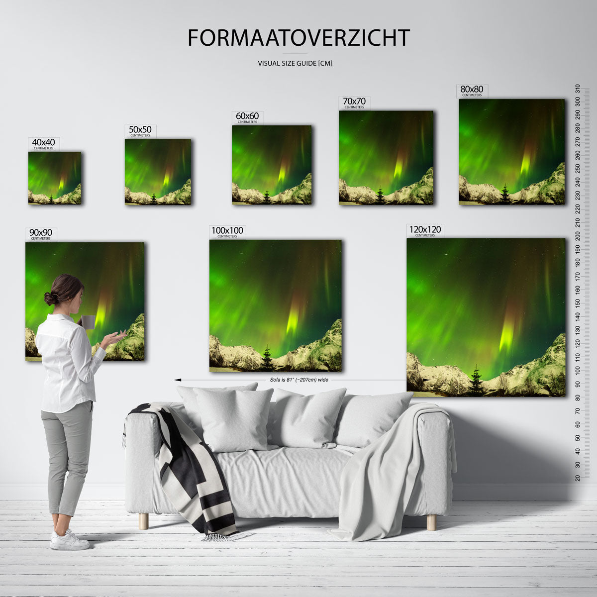 Noorderlicht boven bergen Poster