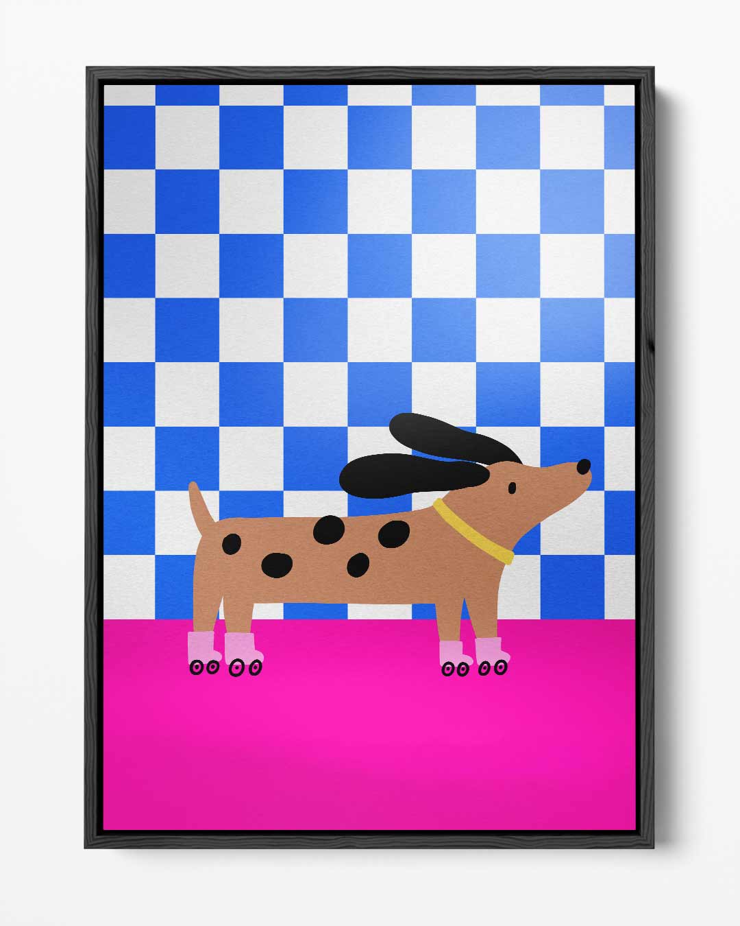 Hond op Rolschaatsen in Stijlvol Patroon Kunstwerk-canvas-dibond-plexiglas-wanddecoratie-WallArtistic