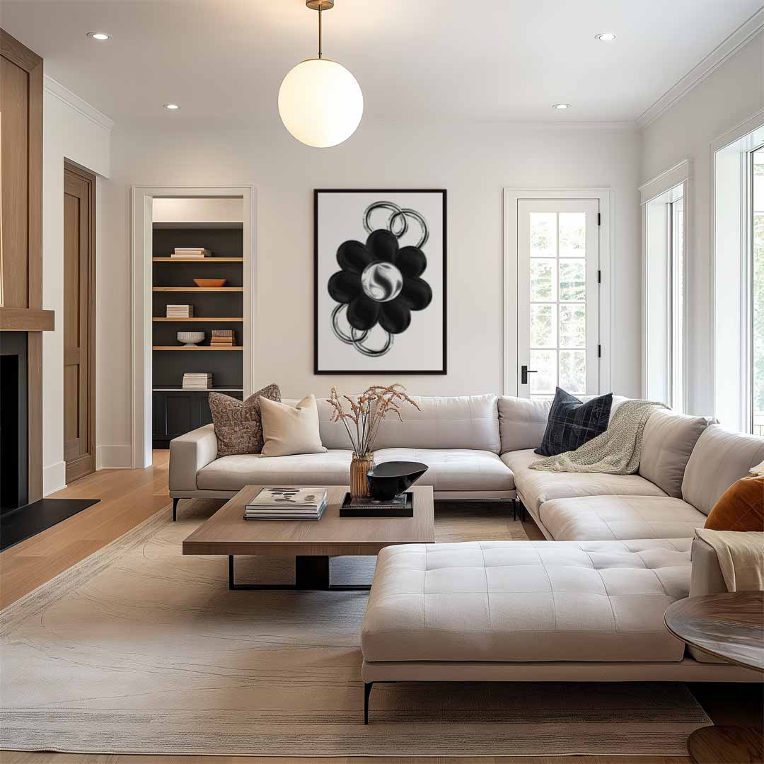 Bloem in Zilver en Zwart Kunstwerk-canvas-dibond-plexiglas-wanddecoratie-WallArtistic