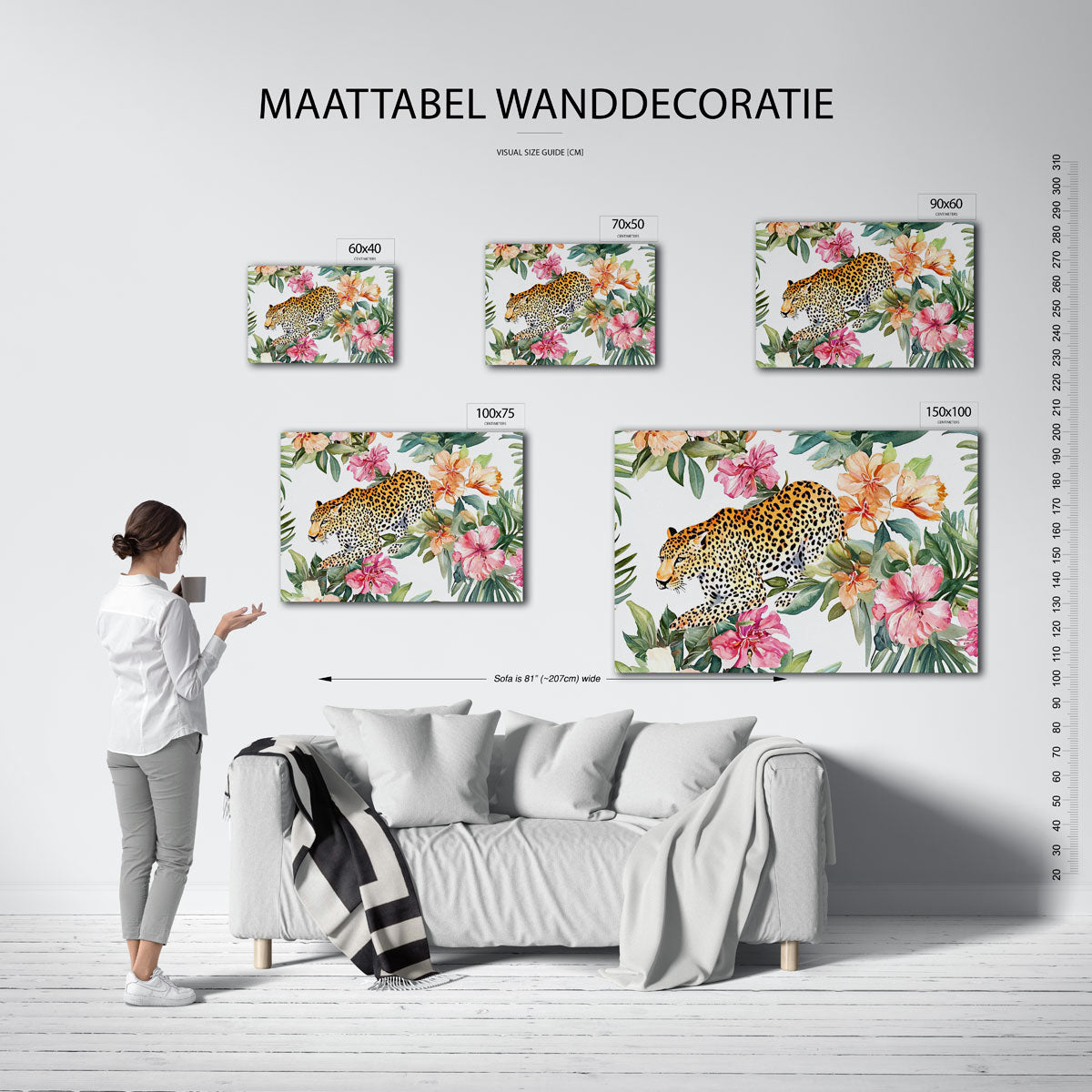 Luipaard en bloemen Kunstwerk