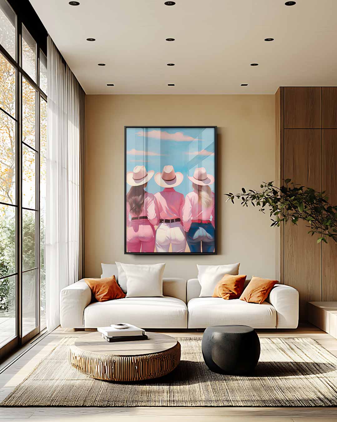 Drie Cowgirls in de Zon Kunstwerk-canvas-dibond-plexiglas-wanddecoratie-WallArtistic