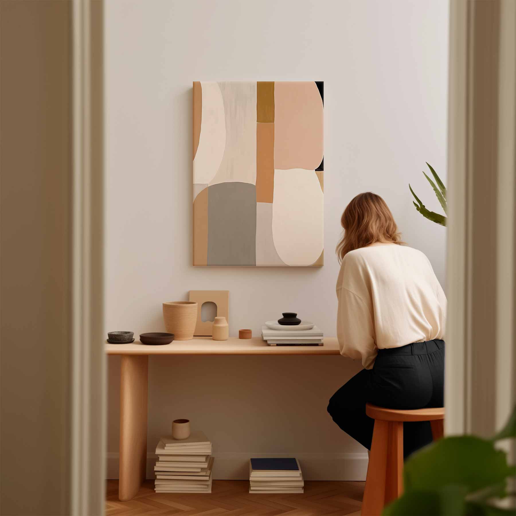 Zachte Aardetinten Abstractie Kunstwerk-canvas-dibond-plexiglas-wanddecoratie-WallArtistic