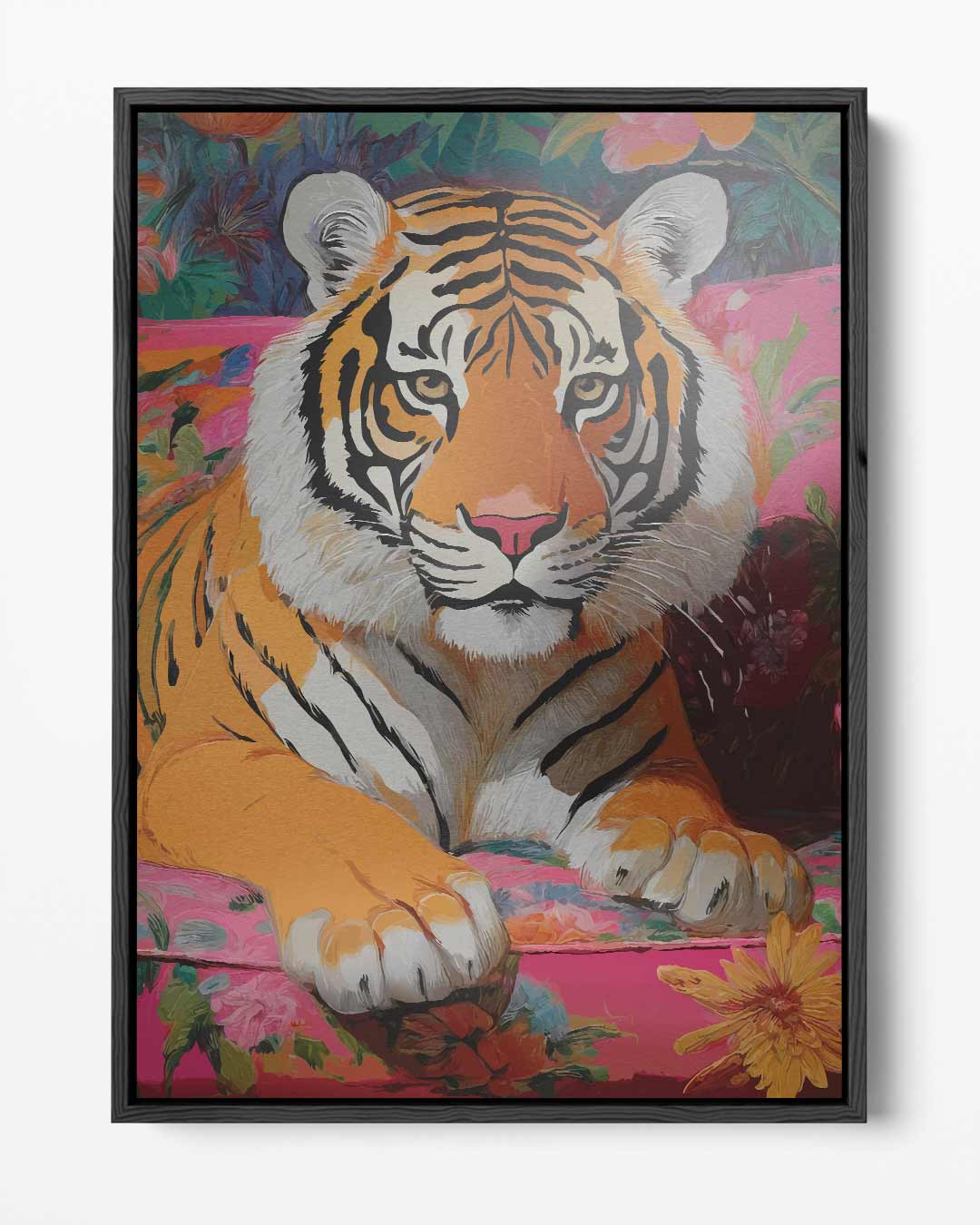 Tijger op Bloemenbank Kunstwerk-canvas-dibond-plexiglas-wanddecoratie-WallArtistic