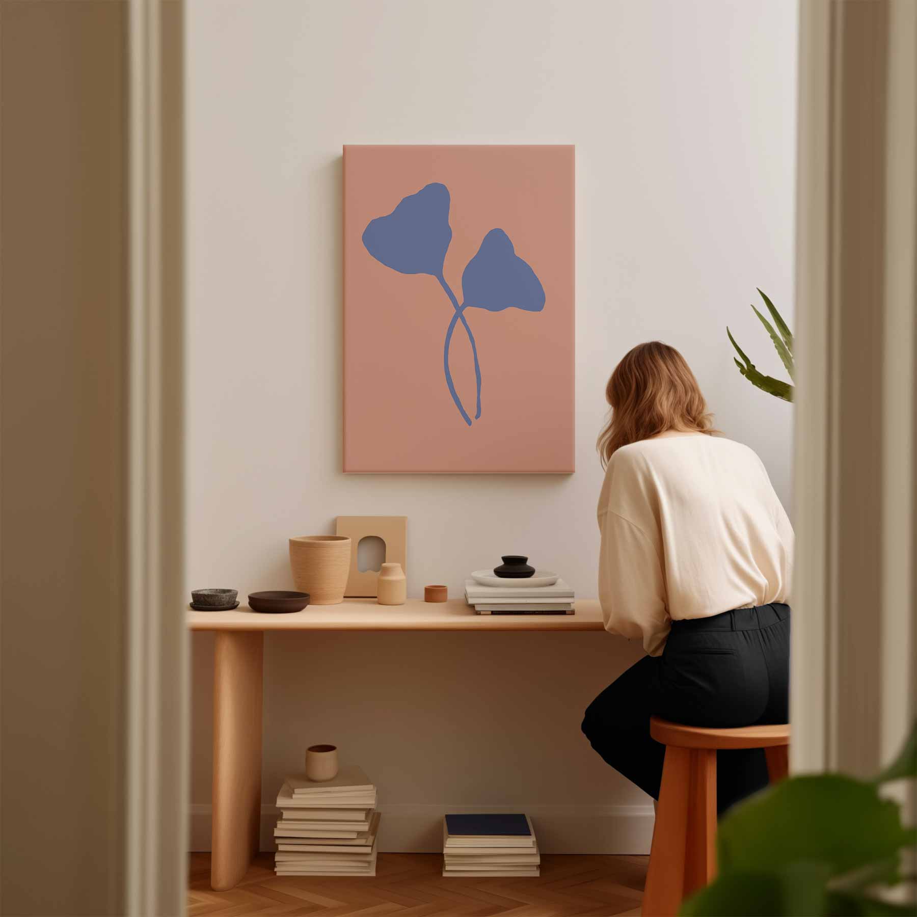Abstracte Blauwe Blaadjes Kunstwerk-canvas-dibond-plexiglas-wanddecoratie-WallArtistic