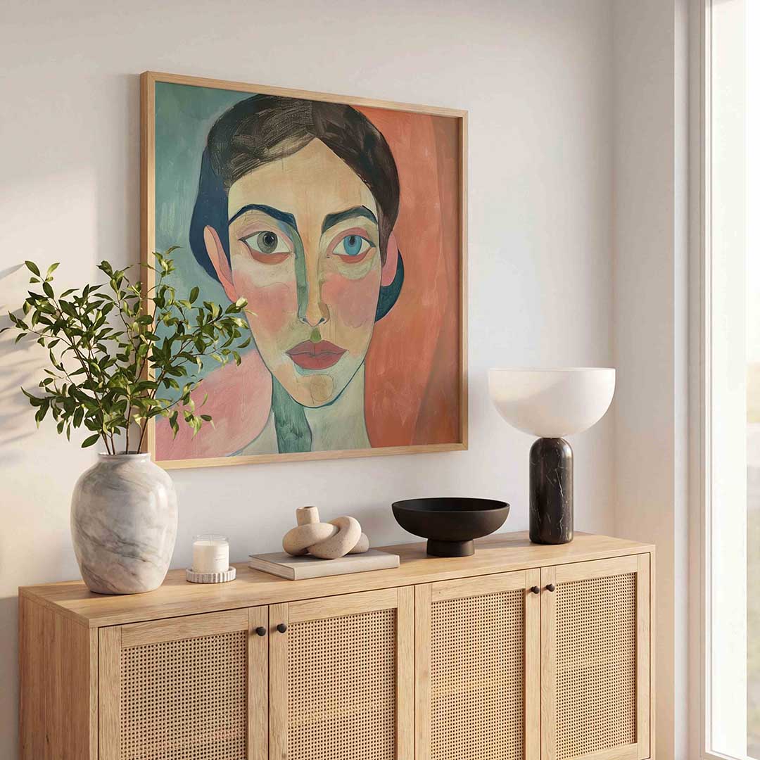 Portret met kleurrijke achtergrond Poster