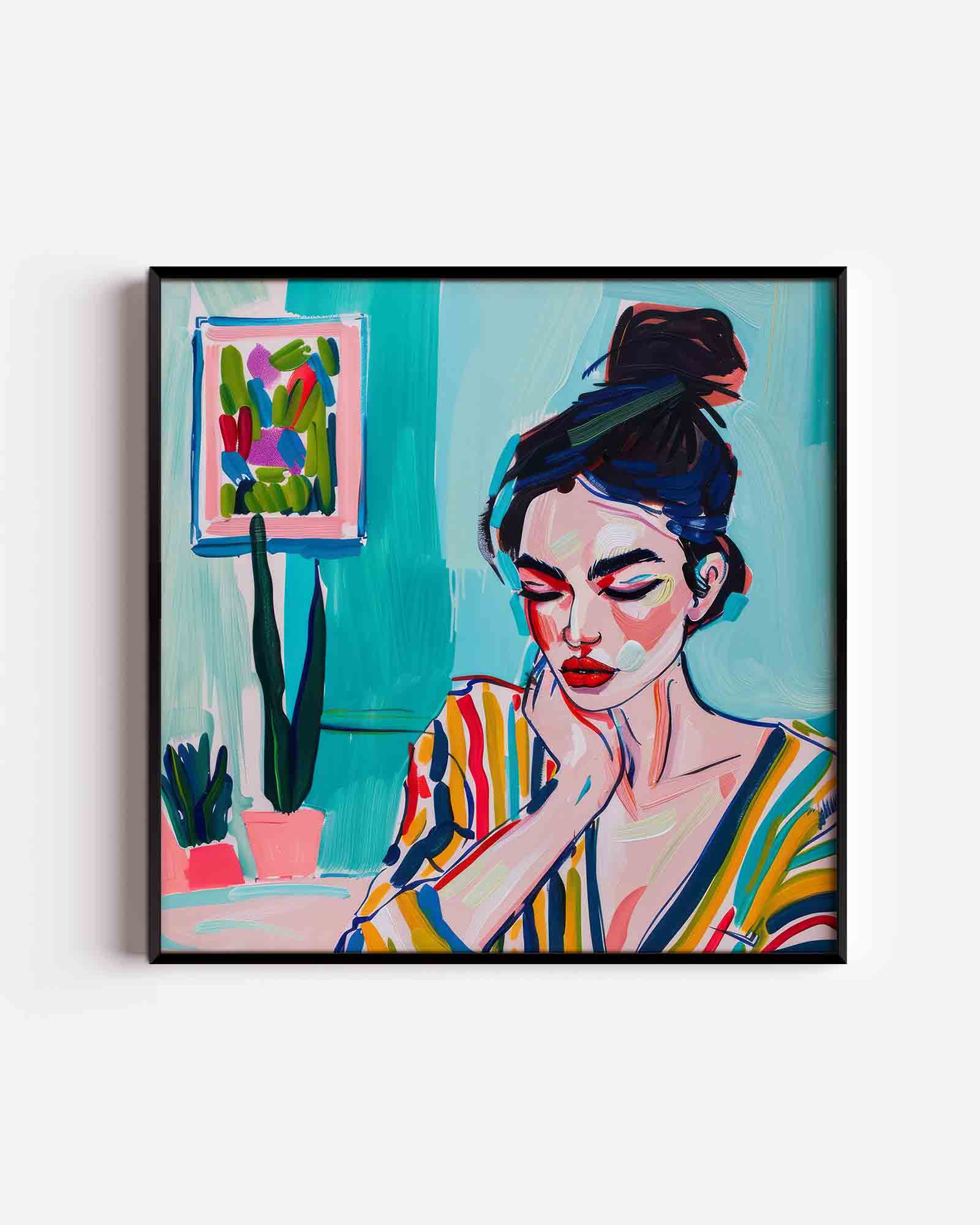 Vrouw met gestreepte blouse Poster