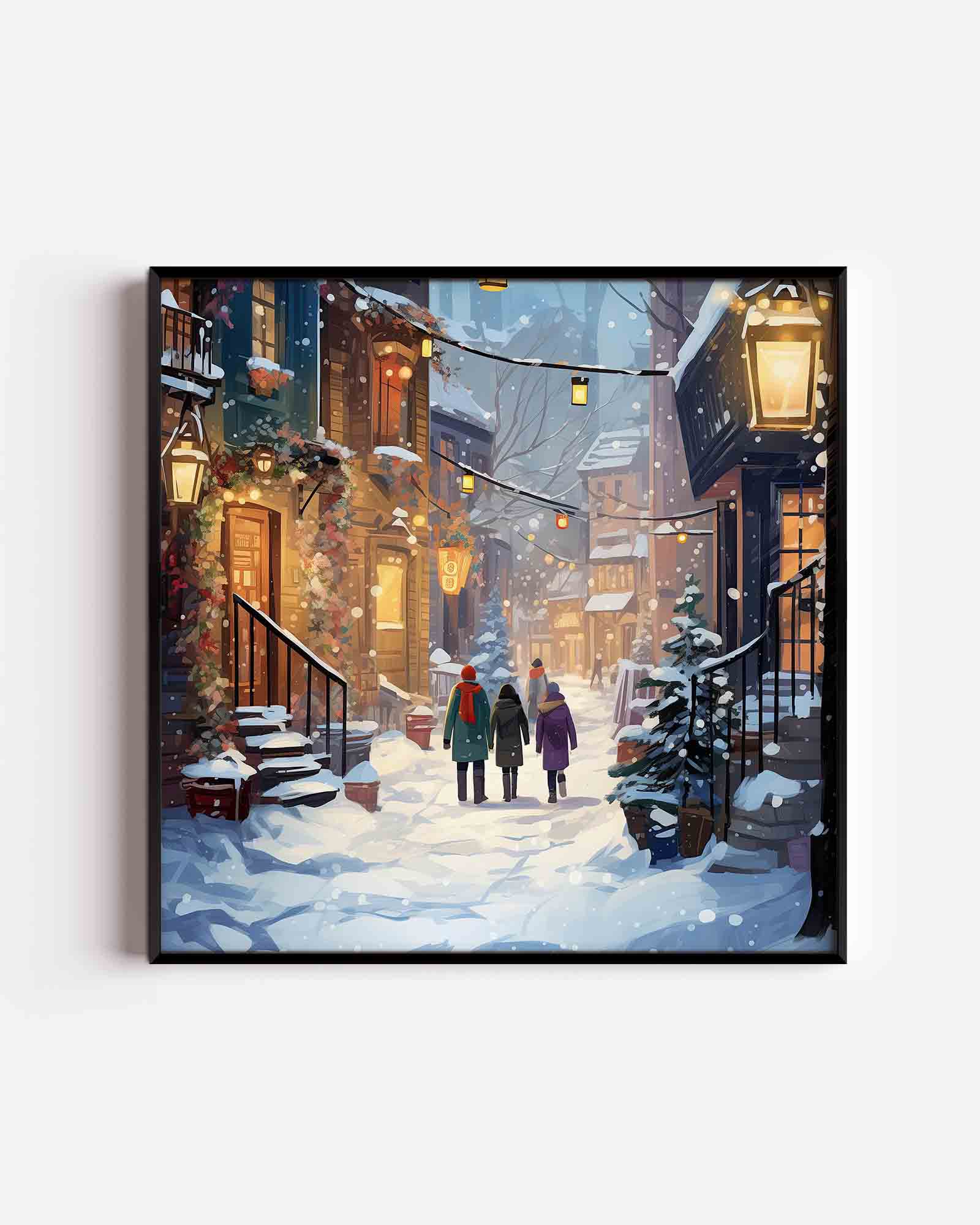 Winterse straat met sneeuw Poster