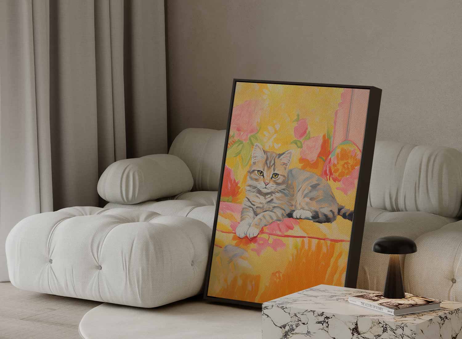 Zomerse Kat in Bloemen Kunstwerk-canvas-dibond-plexiglas-wanddecoratie-WallArtistic