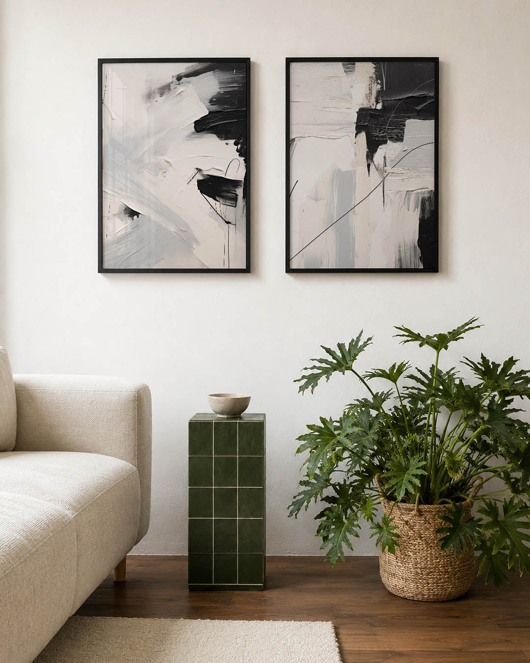 Zwart wit penseelstreken Posterset