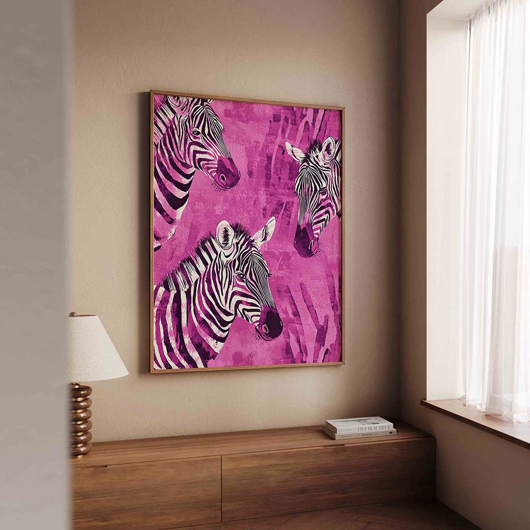 Zebra's op roze Poster