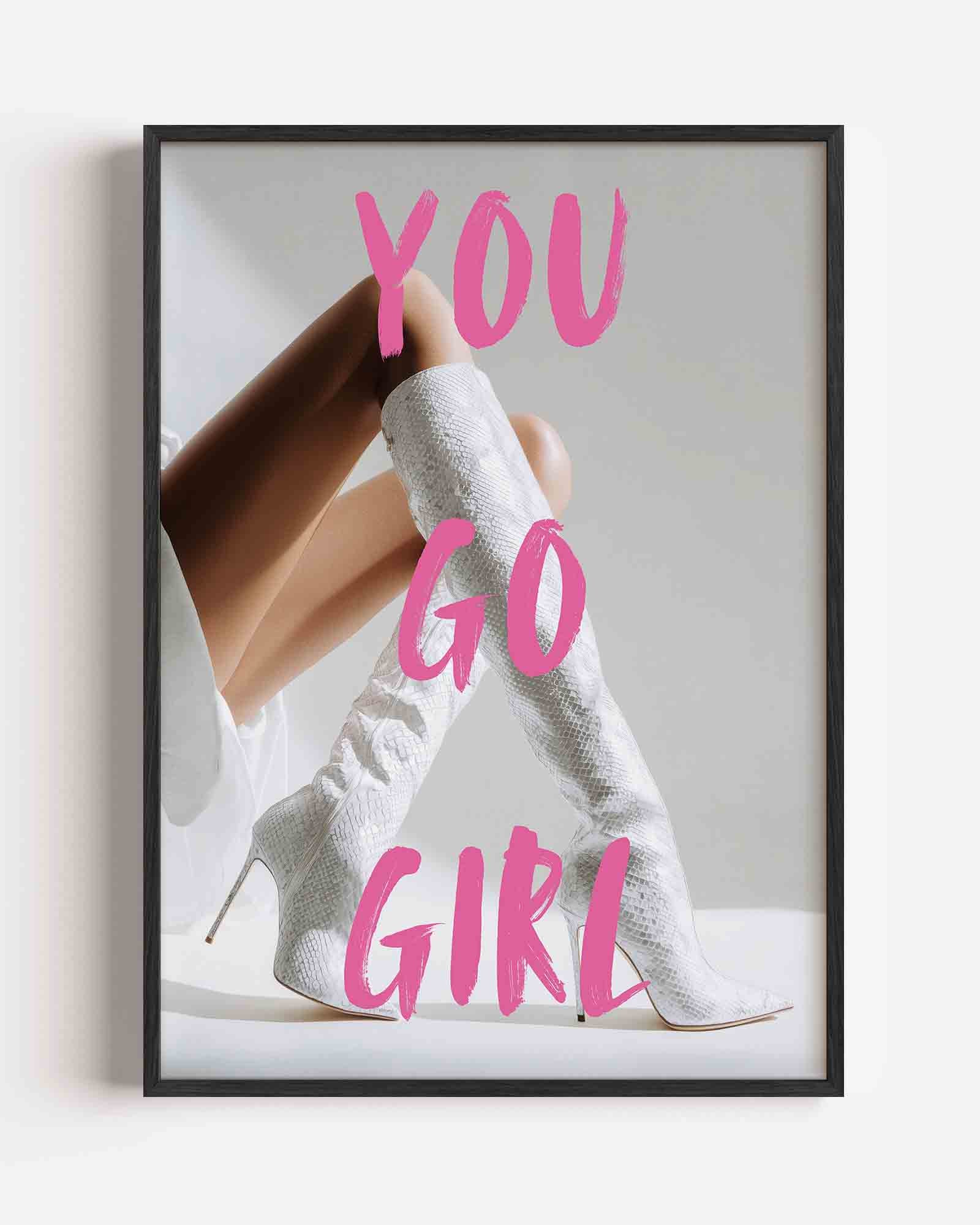 Witte laarzen en roze tekst Poster