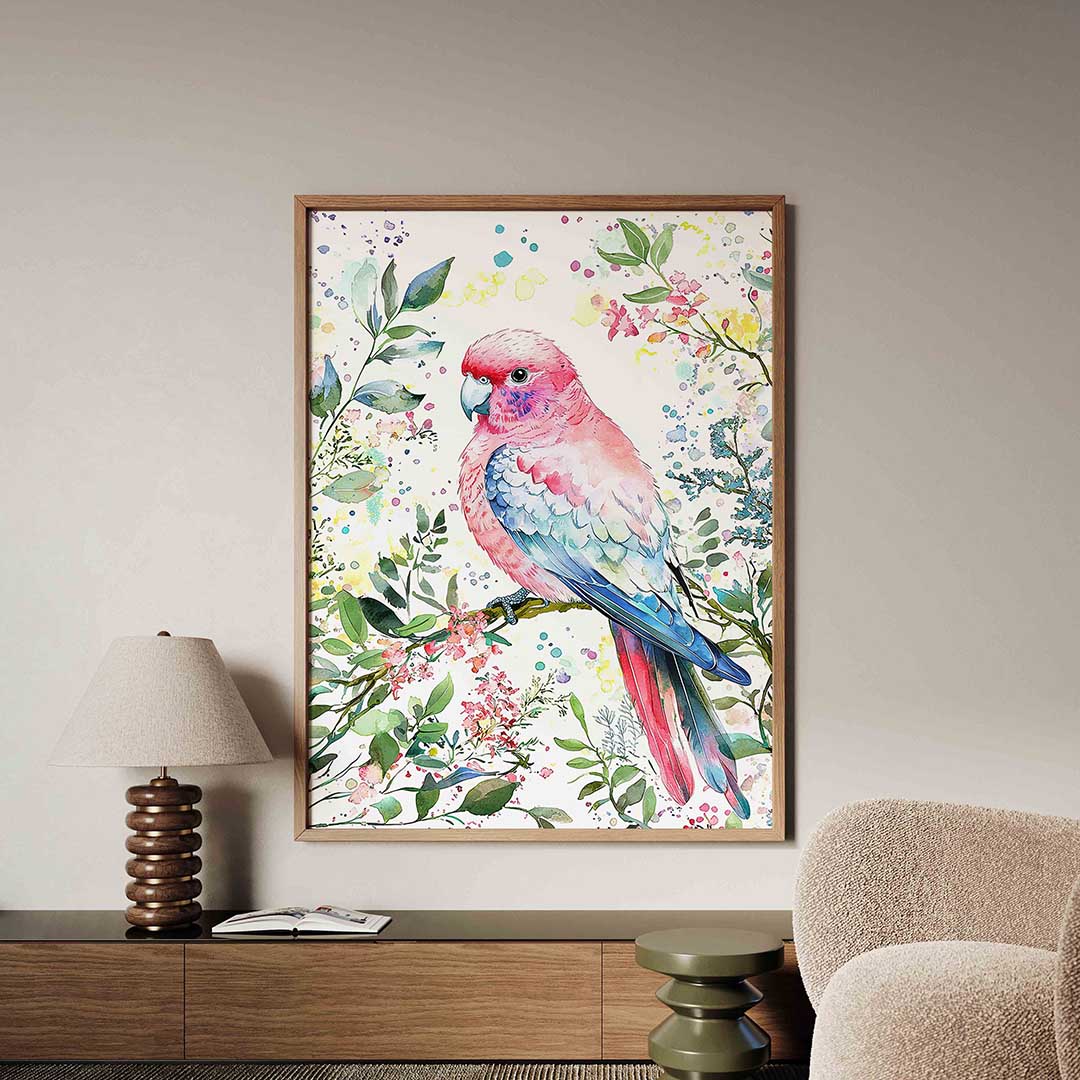Papegaai met bloemen Poster